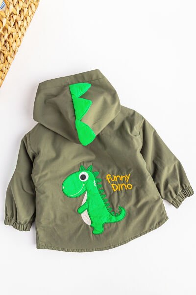 Dino Figürlü Kapüşonlu İçi Peluş Astarlı Erkek Bebek Mont