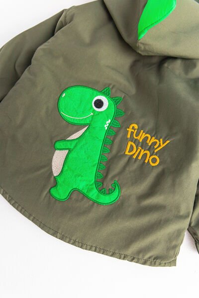 Dino Figürlü Kapüşonlu İçi Peluş Astarlı Erkek Bebek Mont