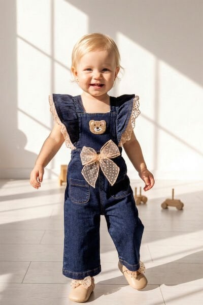 Kız Bebek-Çocuk Denim Salopet Kot Tulum