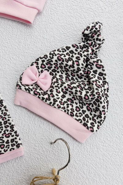 Leopar Desenli Uzun Kollu İkili Kız Bebek Tulum Takımı