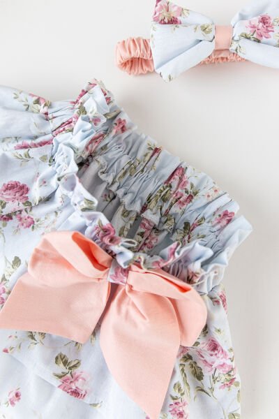 Çiçek Desenli Fiyonklu Bandanalı Kız Çocuk Etek