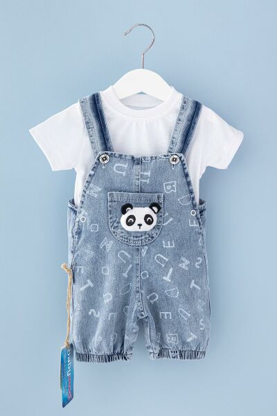 Koala Figürlü Denim Kumaş Erkek Bebek Salopet Tulum Takım