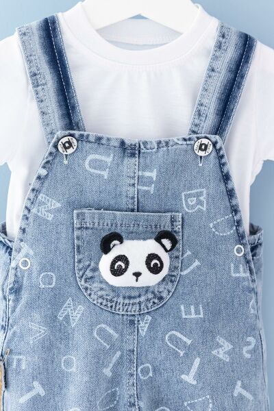 Koala Figürlü Denim Kumaş Erkek Bebek Salopet Tulum Takım
