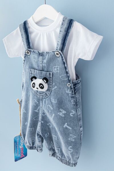Koala Figürlü Denim Kumaş Erkek Bebek Salopet Tulum Takım