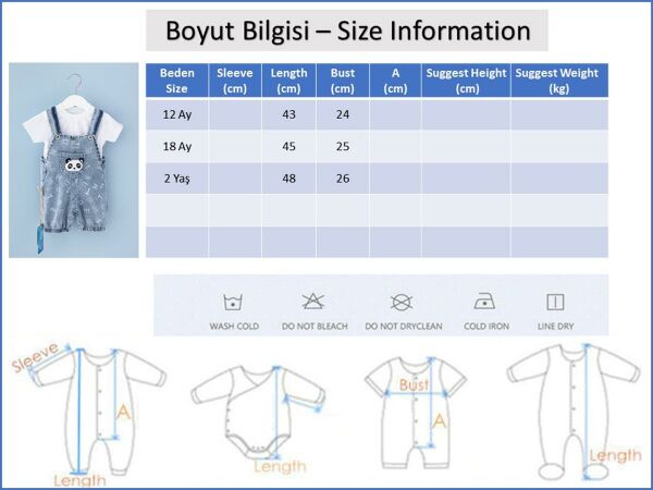 Koala Figürlü Denim Kumaş Erkek Bebek Salopet Tulum Takım