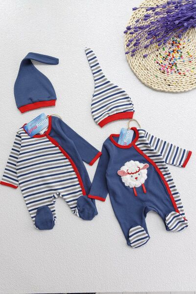 Kuzu Figürlü Uzun Kollu İkili Bebek Tulum Takımı