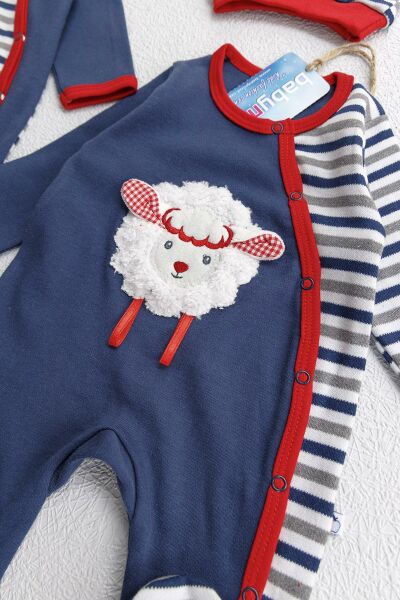 Kuzu Figürlü Uzun Kollu İkili Bebek Tulum Takımı