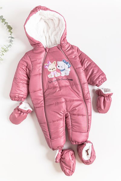 Peluş Astarlı Kız Bebek Astronot Tulum Gül kurusu - 3-6 AY