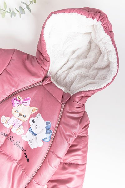 Peluş Astarlı Kız Bebek Astronot Tulum Gül kurusu - 3-6 AY