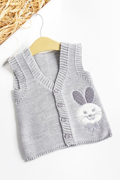 Tavşan İşlemeli Triko Bebek Yelek