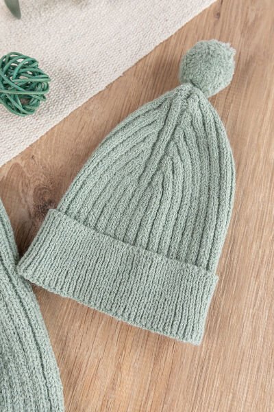 Triko Hırkalı Bereli Unisex Kışlık Şapkalı Bebek Takım YEŞİL -  9-12 AY