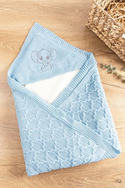 Fil Figürlü İçi Peluş Triko Bebek Battaniye Bebek Kundak