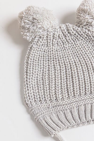 Ponponlu Kız/Erkek Bebek Bere GRİ - 0-6 Ay