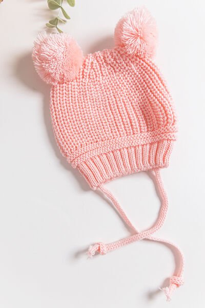 Ponponlu Kız/Erkek Bebek Bere PEMBE - 0-6 Ay