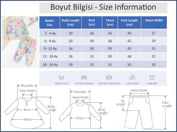 Tavşan Baskılı 2'li Kız Bebek Takım Alt Üst Bebek Takım