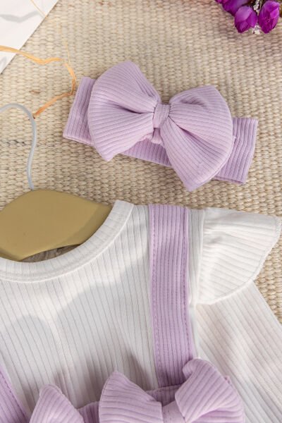 Bandanalı Fiyonklu Kız Bebek Elbise Tulum LİLA -  6-9 AY