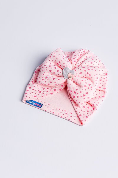 Kız Bebek Bandana Şapka Kalpli Fiyonklu Bebek Bone