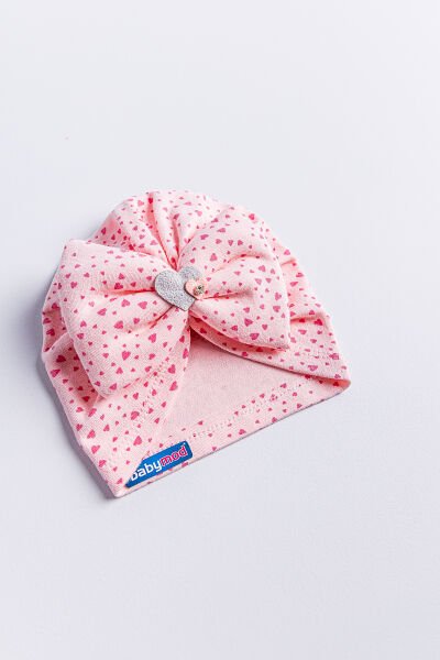 Kız Bebek Bandana Şapka Kalpli Fiyonklu Bebek Bone