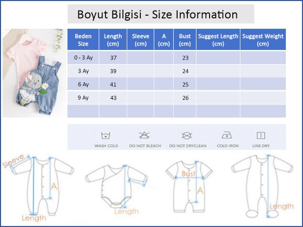 Ayıcık İşlemeli Kız Bebek Tulum Salopet Takım