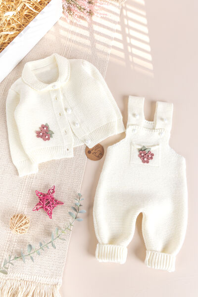 Triko Kışlık Kız Bebek Salopet Takım Tulum Set
