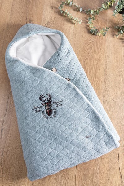 Geyik İşlemeli Polar Astarlı Kız/Erkek Bebek Kundak SU YEŞİLİ -  Tek Ebat