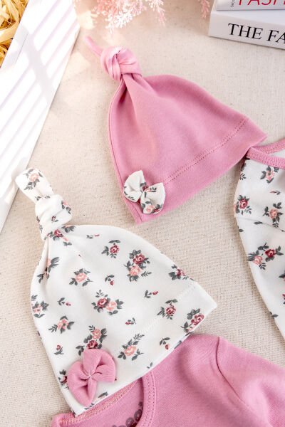 Kız Bebek Tulum Çiçek Desenli İkili Uzun Kollu Tulum Takım