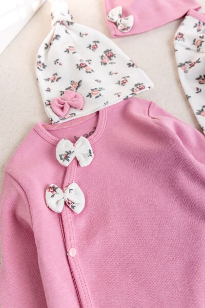 Kız Bebek Tulum Çiçek Desenli İkili Uzun Kollu Tulum Takım