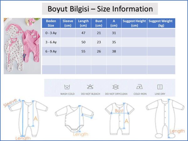Kız Bebek Tulum Çiçek Desenli İkili Uzun Kollu Tulum Takım