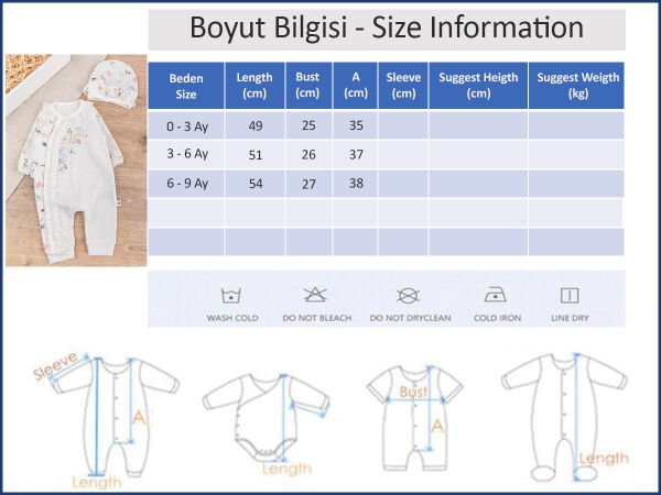 Çiçek Desenli Güpürlü Şapkalı Kız Bebek Tulum Takım