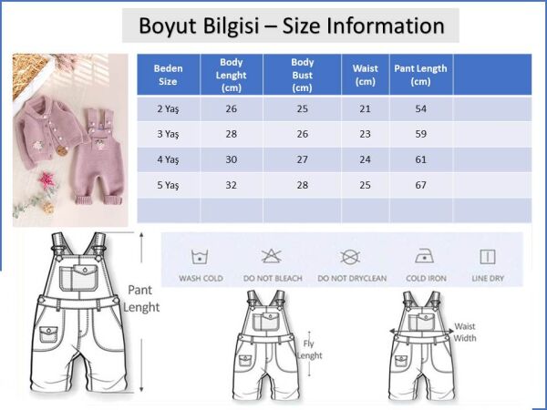 Triko Kışlık Kız Bebek Salopet Takım Tulum Set Gül kurusu - 3-6 AY