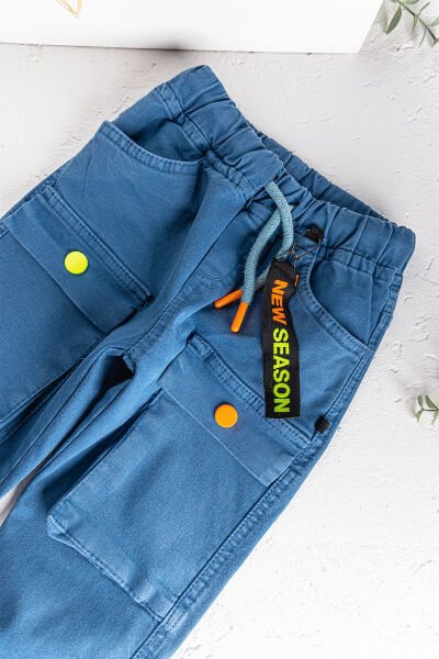 Neon Düğmeli Gabardin Erkek Çocuk Kargo Pantolon BEJ - 3 Yaş