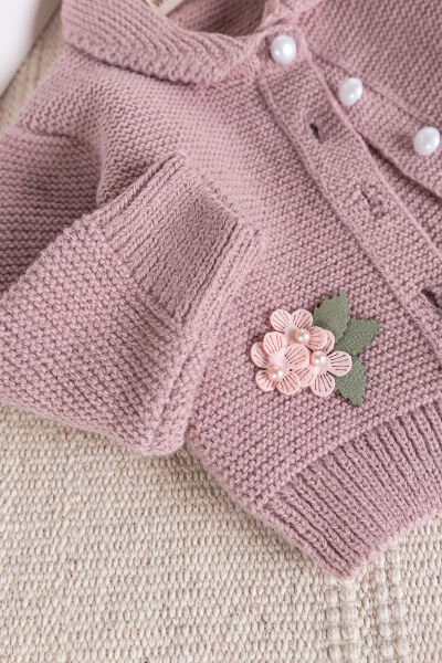 Triko Kışlık Kız Bebek Salopet Takım Tulum Set Gül kurusu -  6-9 AY