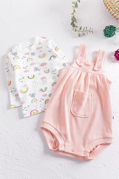 Askılı Kız Bebek Tulum Salopet Takım