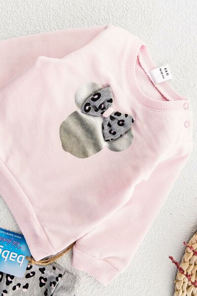 Leopar Desenli Fiyonklu İkili Kız Bebek Takım PEMBE -  0-3 AY