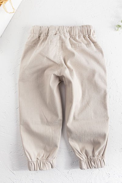 Neon Düğmeli Gabardin Erkek Çocuk Kargo Pantolon BEJ - 5 Yaş