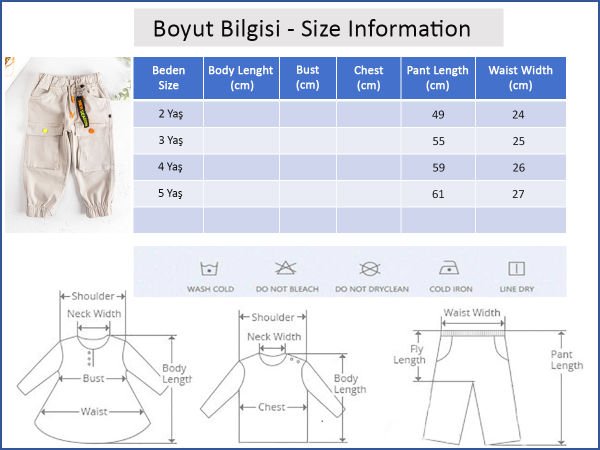 Neon Düğmeli Gabardin Erkek Çocuk Kargo Pantolon BEJ - 5 Yaş