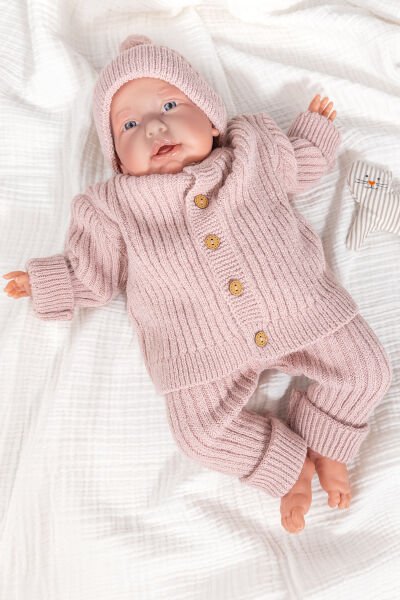 Triko Hırkalı Bereli Unisex Kışlık Şapkalı Bebek Takım