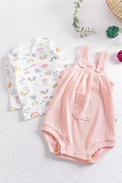 Askılı Kız Bebek Tulum Salopet Takım SOMON -  6-9 AY