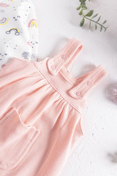 Askılı Kız Bebek Tulum Salopet Takım SOMON -  6-9 AY