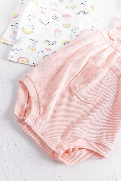 Askılı Kız Bebek Tulum Salopet Takım SOMON -  6-9 AY