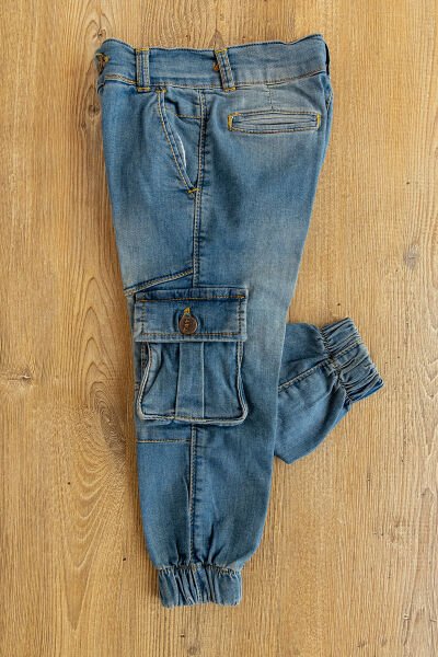 Denim Kumaş Çocuk Kot Kargo Pantolon