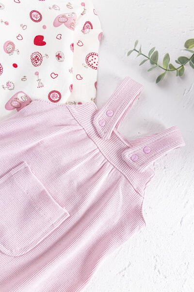 Askılı Kız Bebek Tulum Salopet Takım PEMBE - 18-24 AY