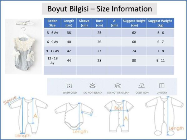 Güpürlü Fiyonklu Bandanalı Kız Bebek Tulum