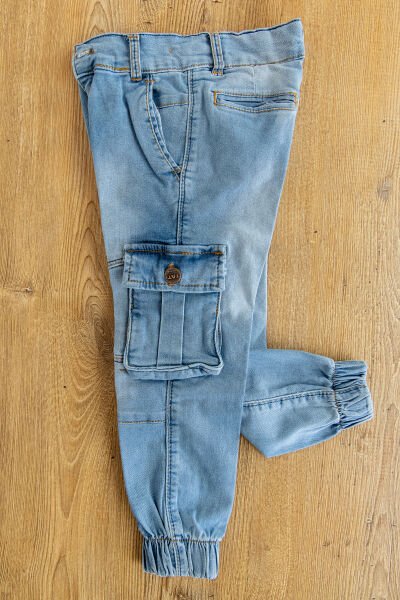 Denim Kumaş Çocuk Kot Kargo Pantolon