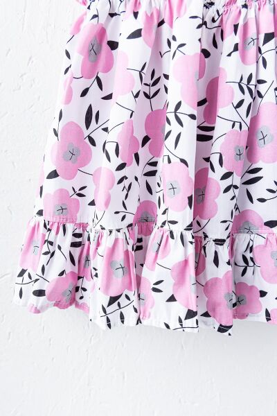 Çiçek Desenli Şapkalı Kız Çocuk Askılı Elbise