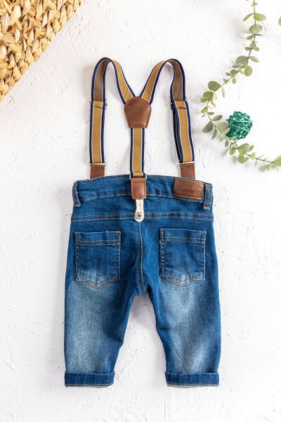 Denim Kumaş Askılı Erkek Bebek Kot Pantolon