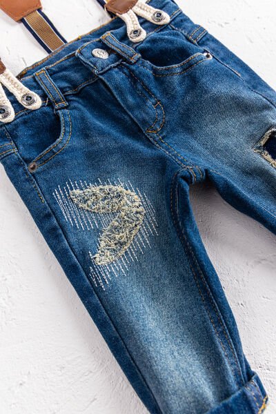 Denim Kumaş Askılı Erkek Bebek Kot Pantolon