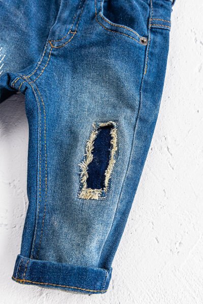 Denim Kumaş Askılı Erkek Bebek Kot Pantolon