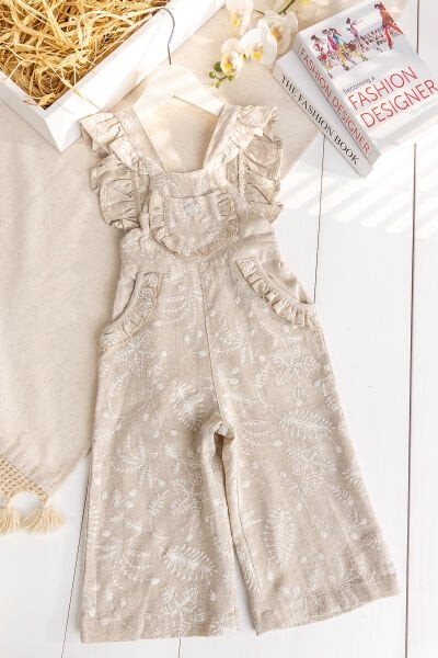 Pamuklu 2'li Kız Çocuk Tulum Salopet Takım