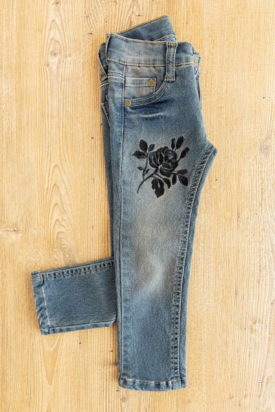 Denim Kumaş Kız Çocuk Kot Pantolon Kirli Lacivert - 1-1,5 Yaş